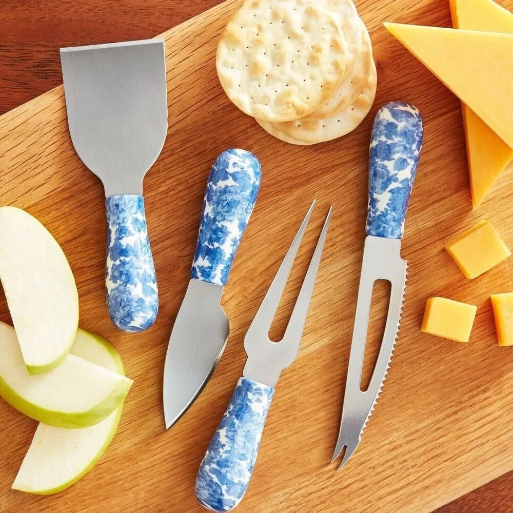 Pioneer Woman Heritage Floral Cheese Knife and Fork Set 4-pc Blue White Gift NEW